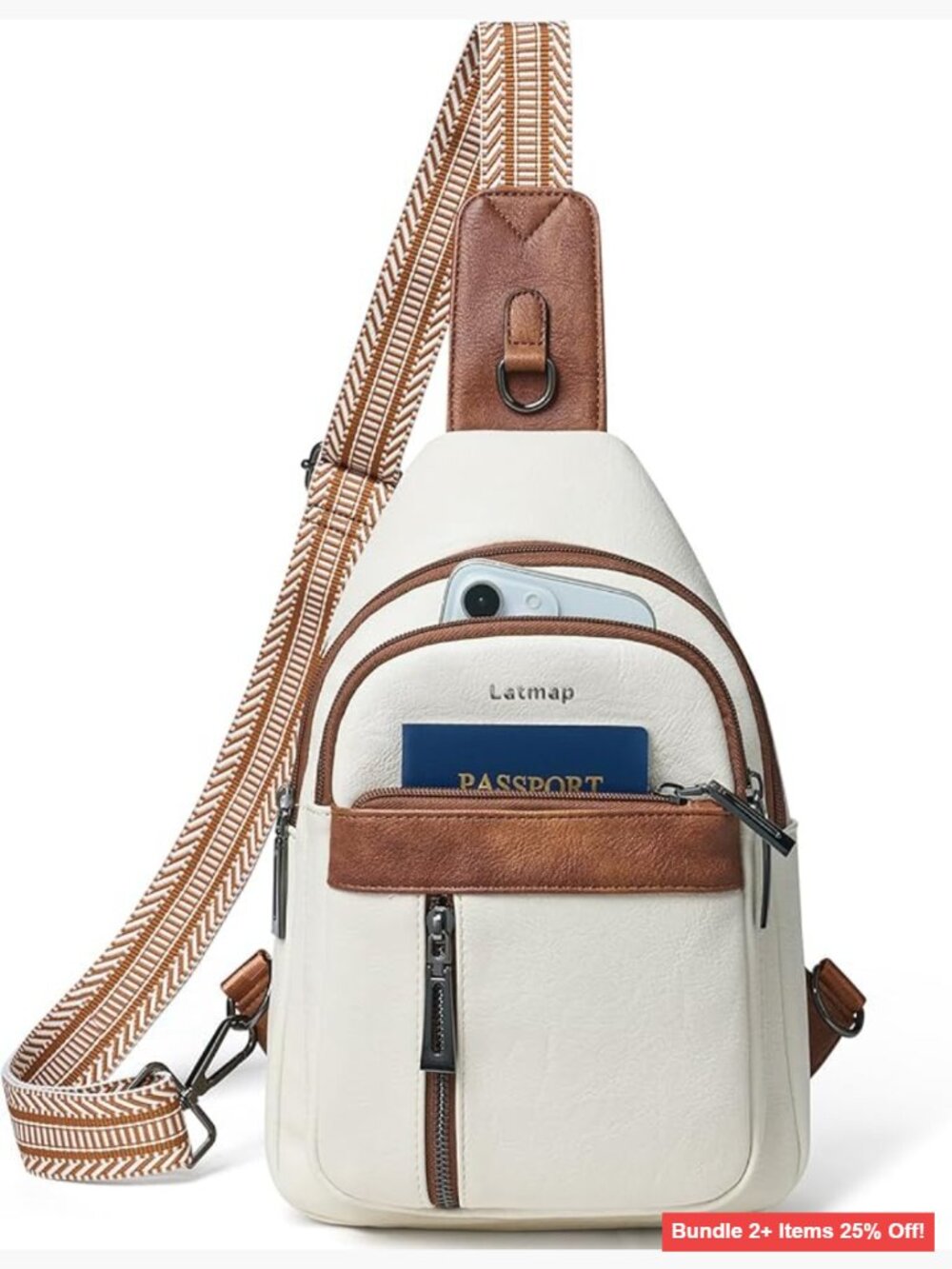Large PU Leather Sling Bag Crossbody Backpack Fanny Pack Travel Shoulder Bag